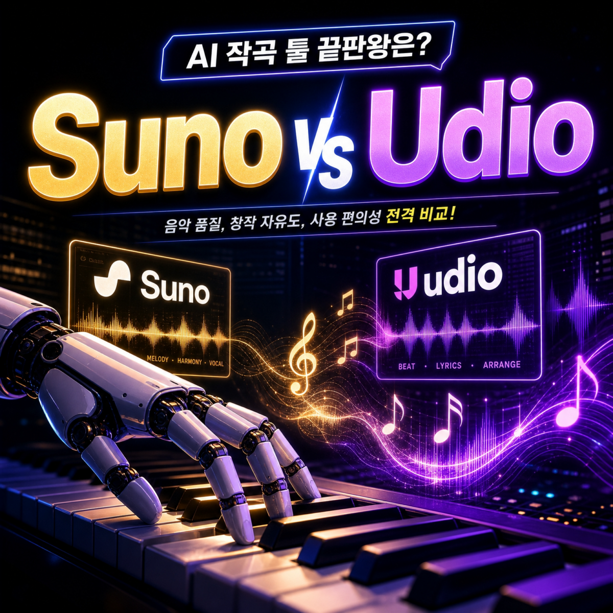 Suno vs Udio AI 음악 생성 도구 비교 2026 썸네일